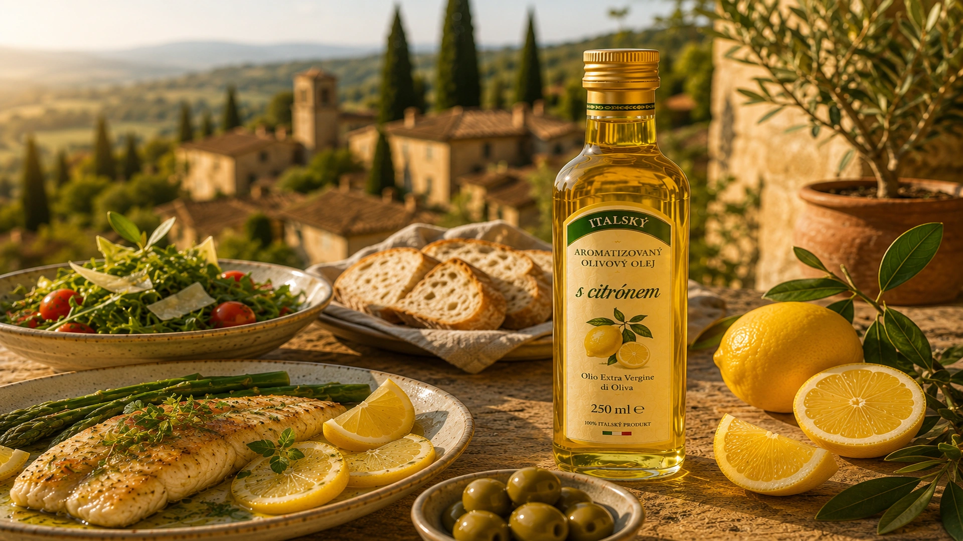 Aromatizovaný olej s citrónem jako součást italského stolování