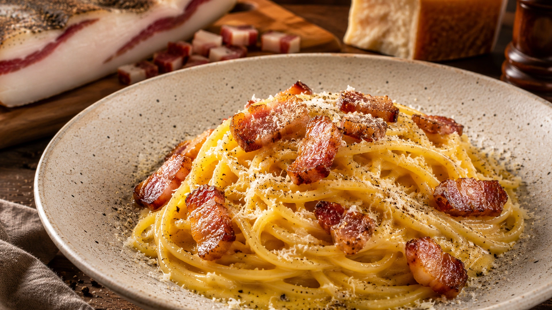 Použití Guanciale v carbonara