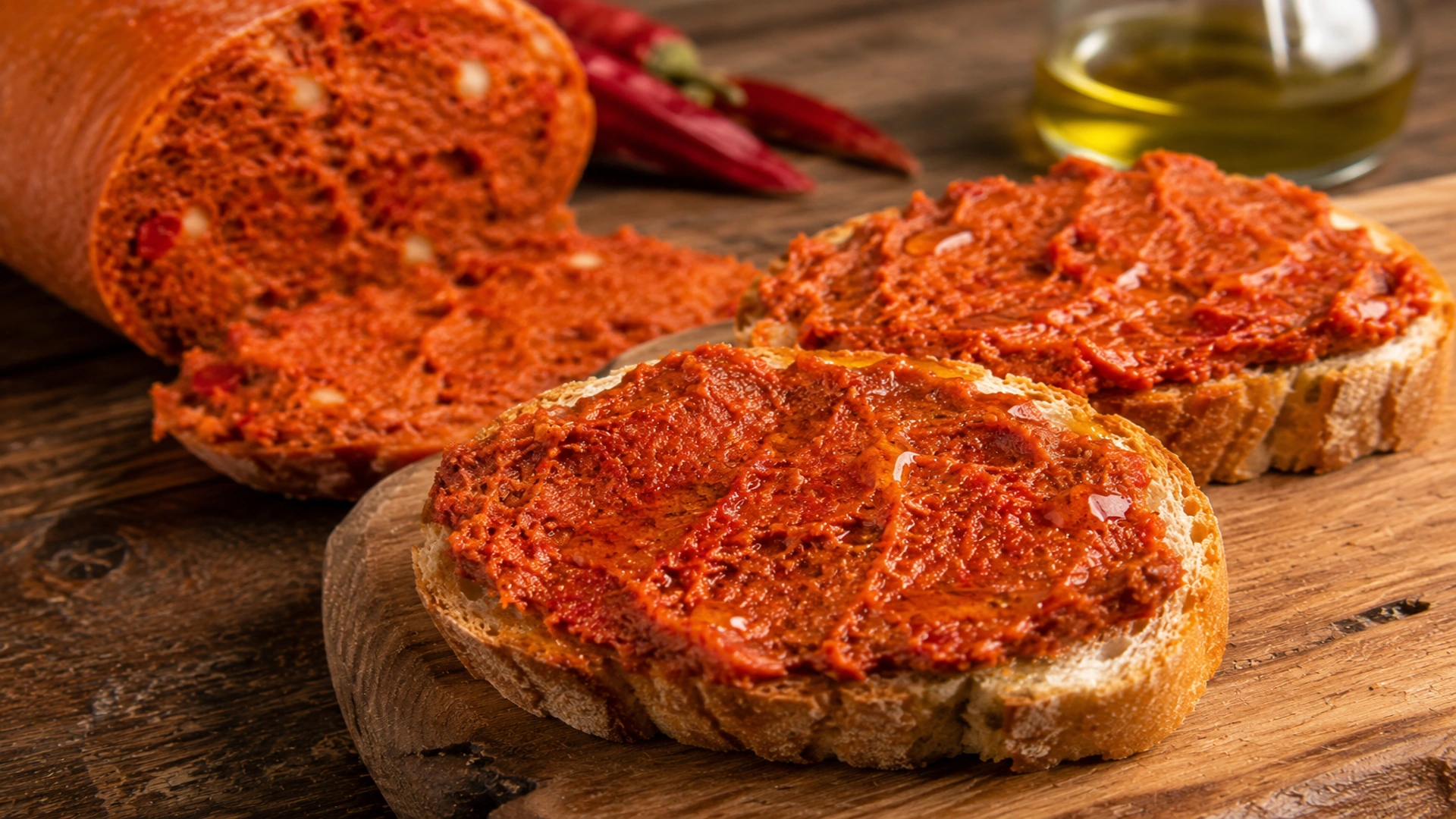 Použití produktu ’Nduja na bruschettě