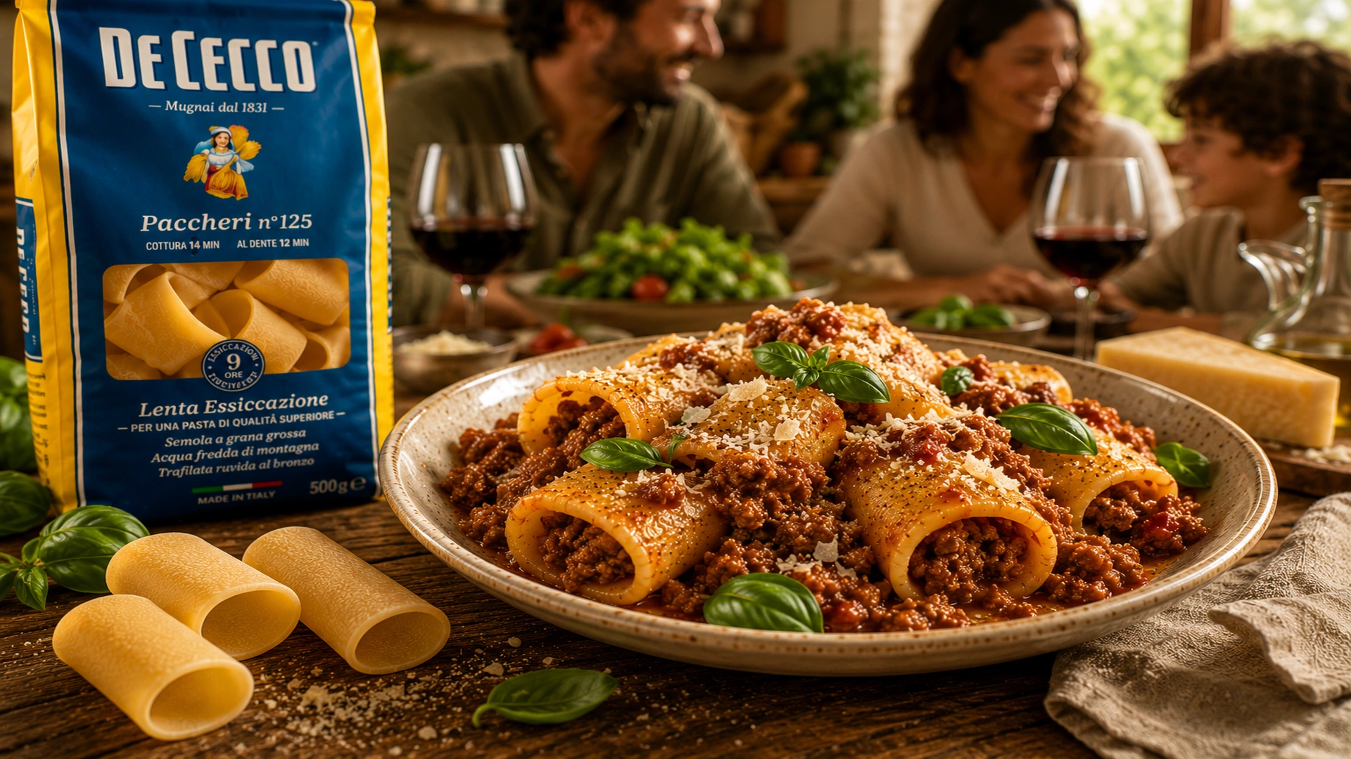 Paccheri De Cecco jako součást italského stolování