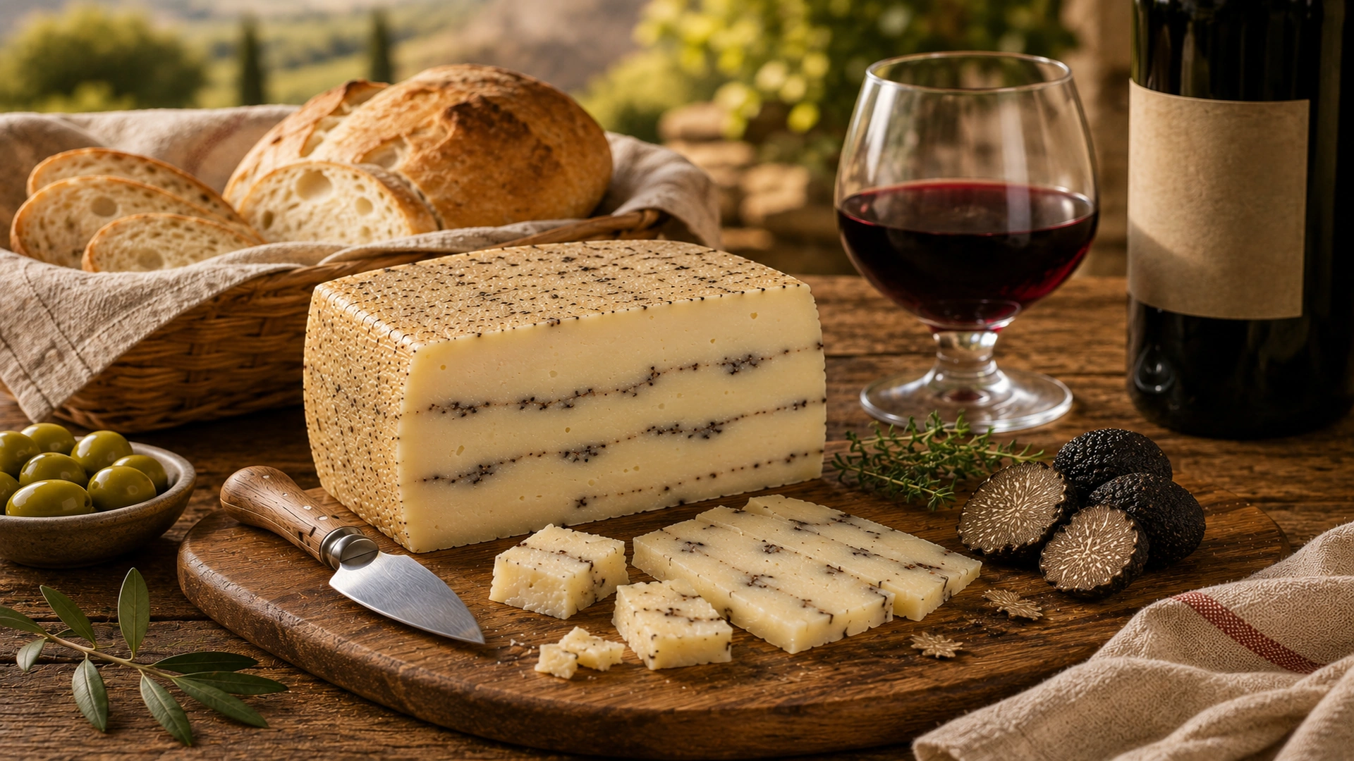Pecorino con tartufo jako součást italského stolování