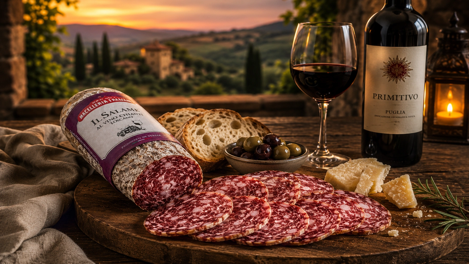 Salame al vino Chianti jako součást italského stolování