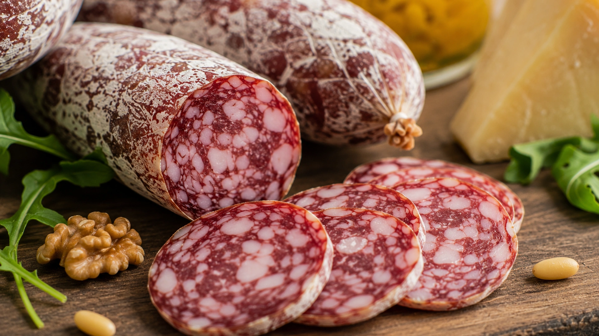 Detail salámu Salame Sbuccia e Mangia