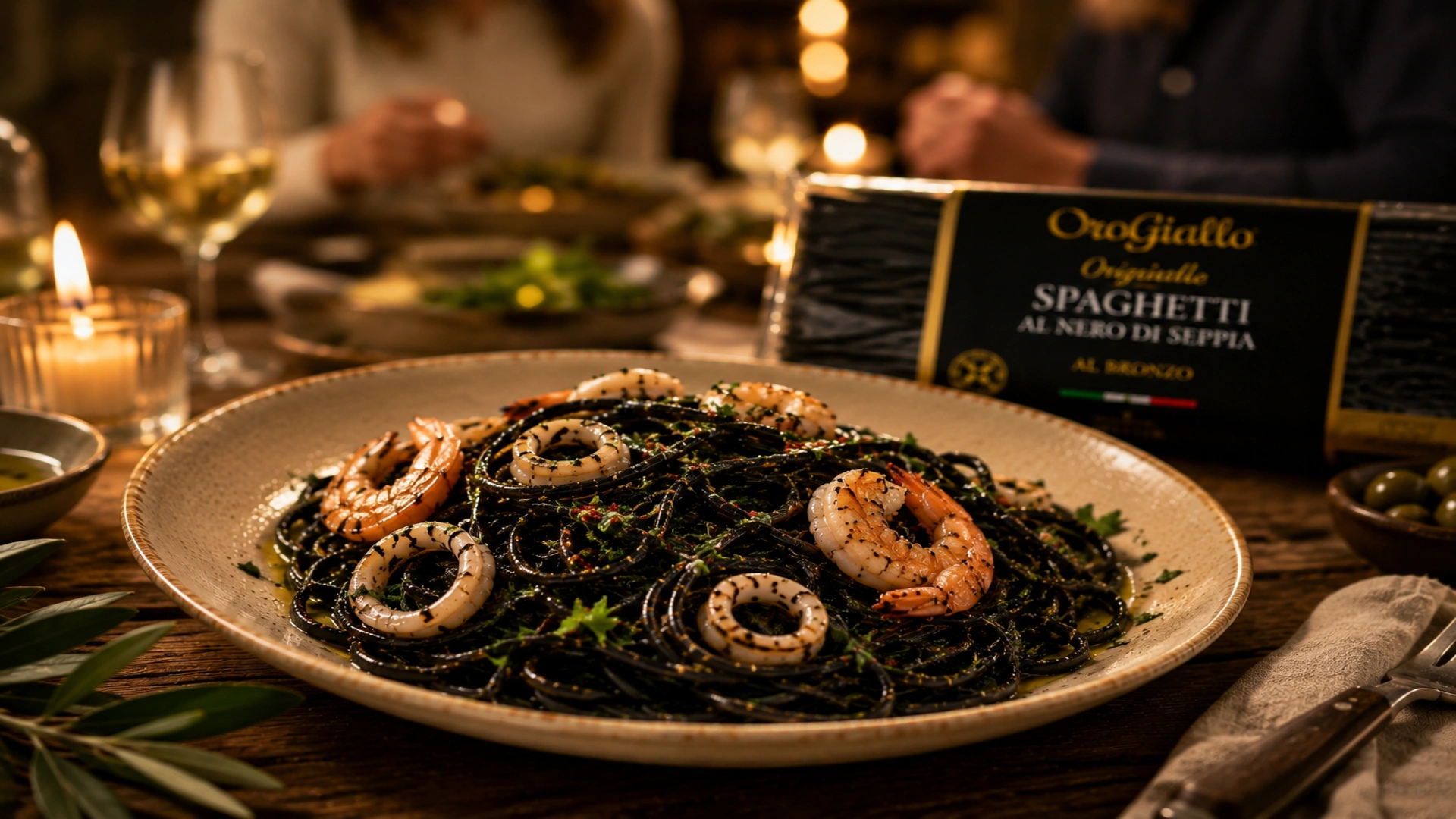 Spaghetti al nero di seppia jako součást italského stolování