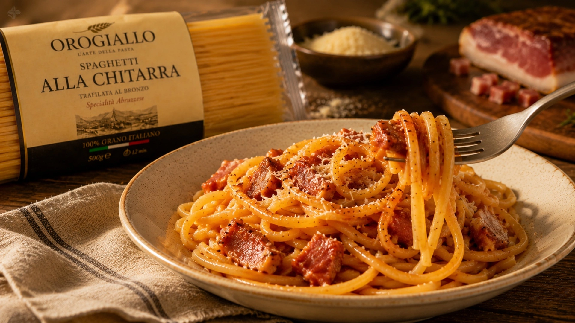 Podávání těstovin Spaghetti alla chitarra