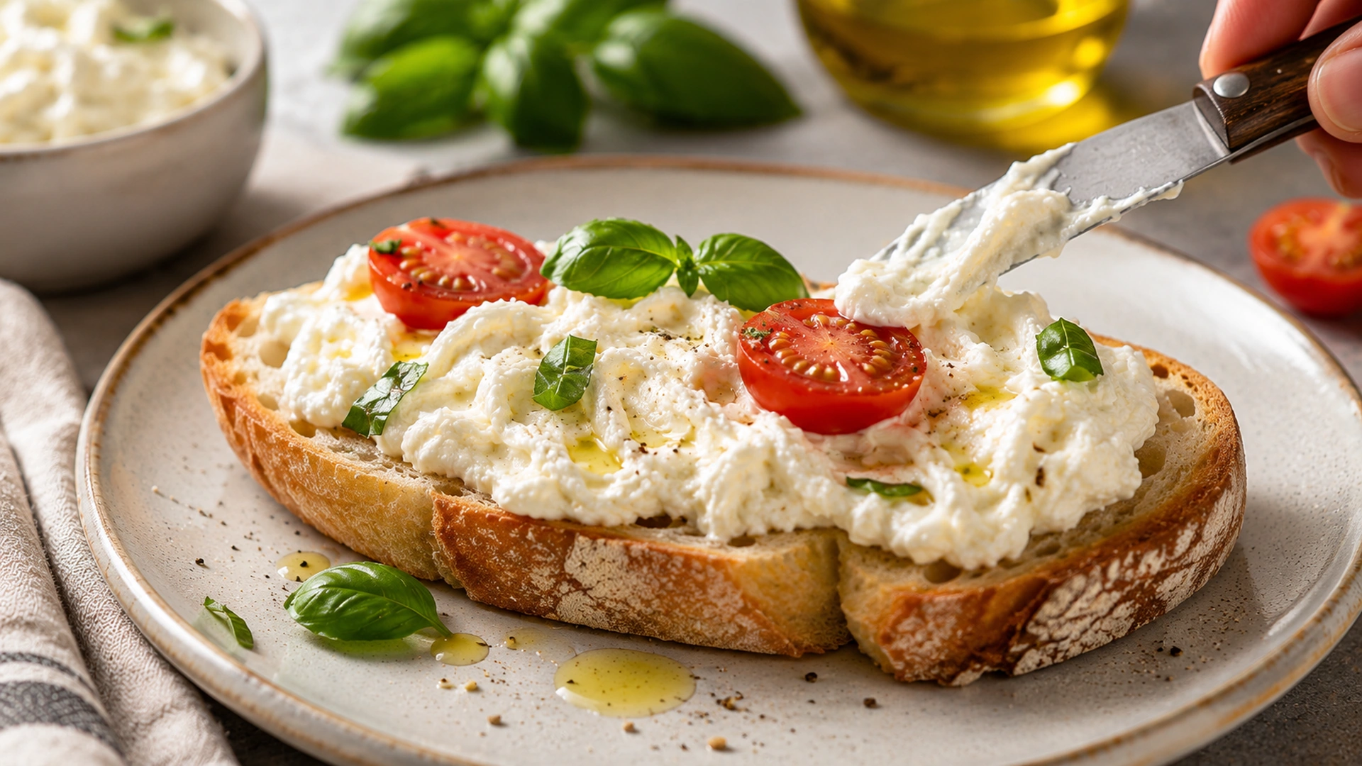 Stracciatella s bruschettou a rajčaty